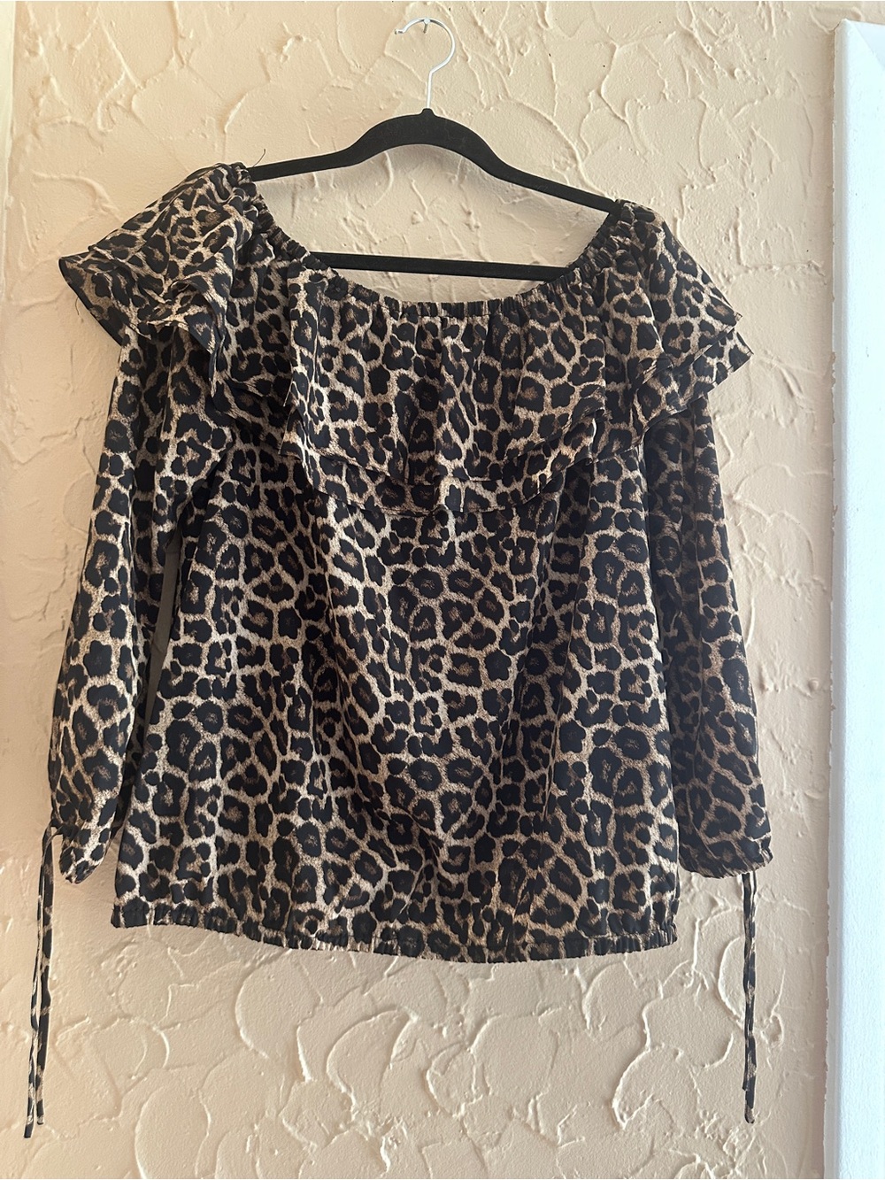 Michael Kors Leopard Print Off-Shoulder Blouse in Brown and Black